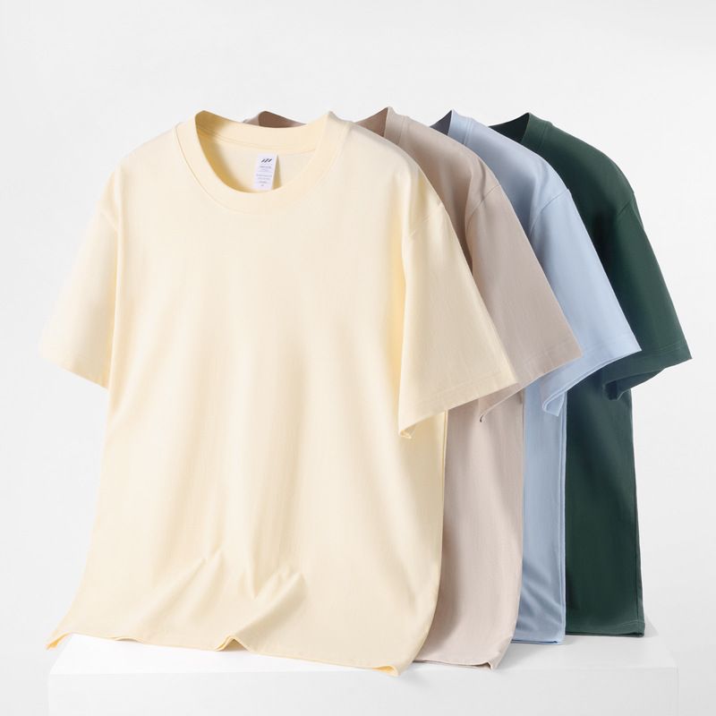 2025d Drei Seewale|230g Kurzarm Xinjiang Gekämmte Baumwolle Herren Einfarbig Weiß Trendy Lose Blank T-Shirt_voghion.com