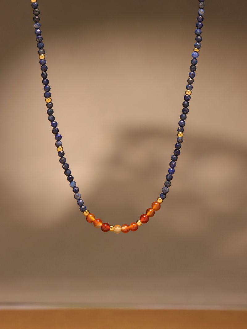 Collana con perline di lapislazzuli naturali in zolletta di zucchero per donna, super lusinghiera e luminosa, catena per clavicola in agata retrò, gioielli in stile cinese._voghion.com