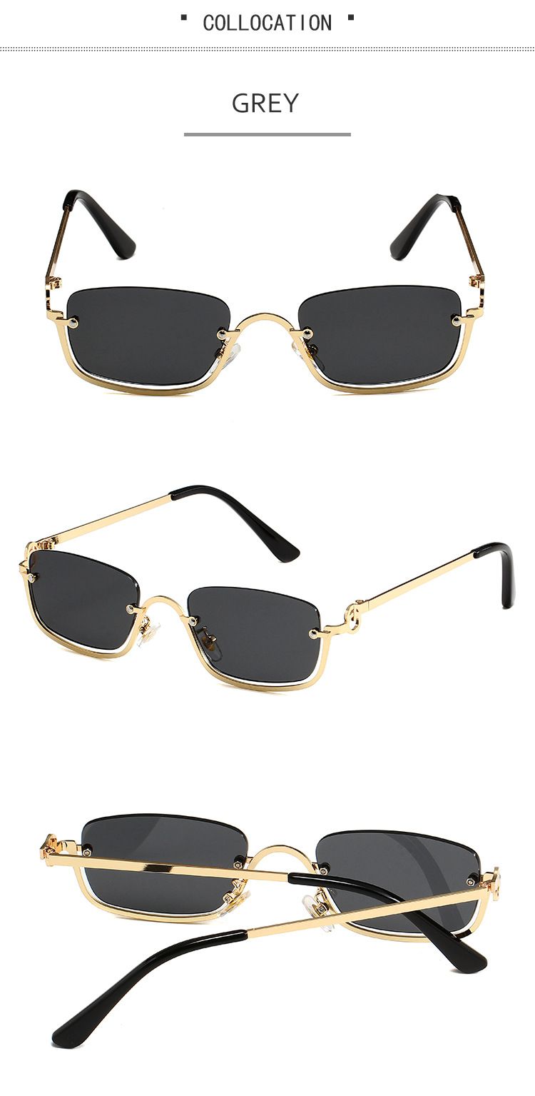 Hip Hop Small Frame Sunglasses - Metal Texture Square Half Frame For Women (Trendy Celebrity Style, UV400 Protection)_voghion.com