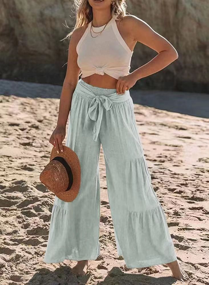 Pantaloni casual da donna in cotone stile casual realizzati con vecchi pantaloni a vita media da indossare_voghion.com