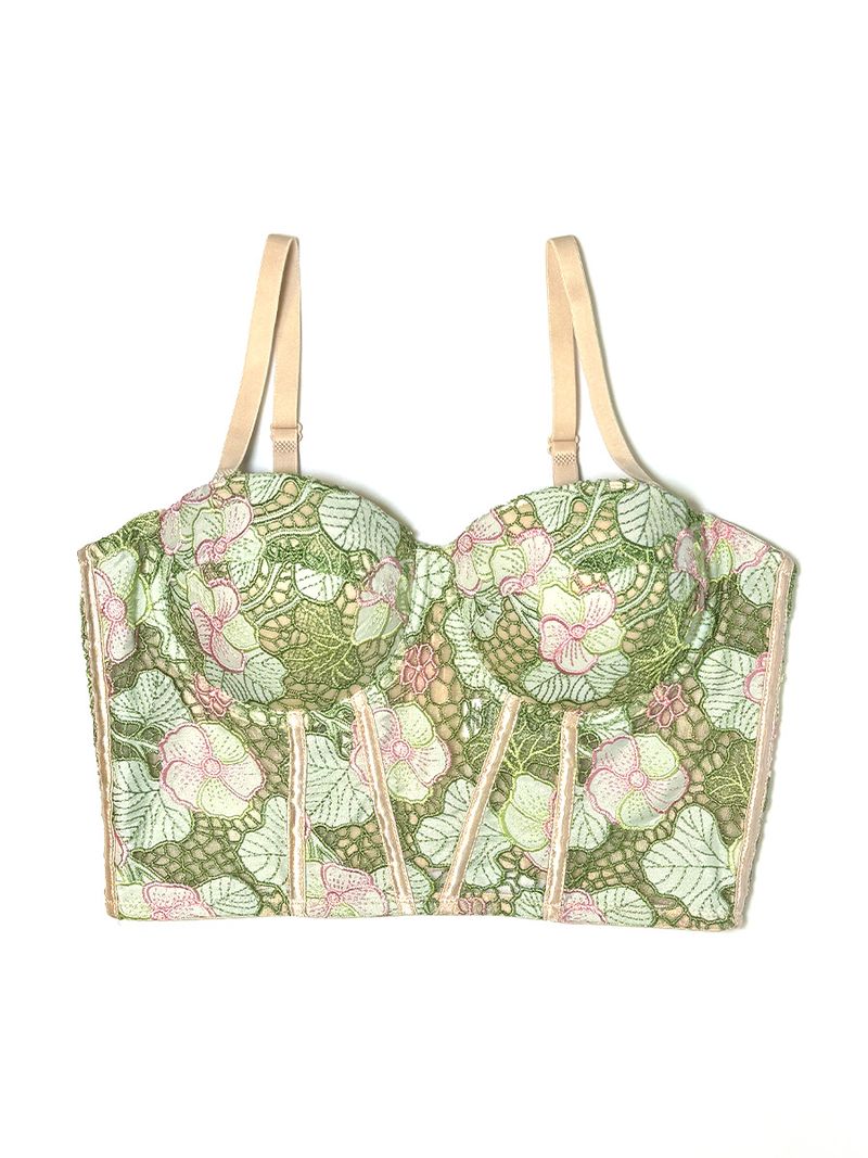 Women's Clothing Floral Small Fresh Lace Suspenders Inner Wear Sexy Mint Mambo Color Matching High End Outer Wear Bra Fishbone Bra_voghion.com