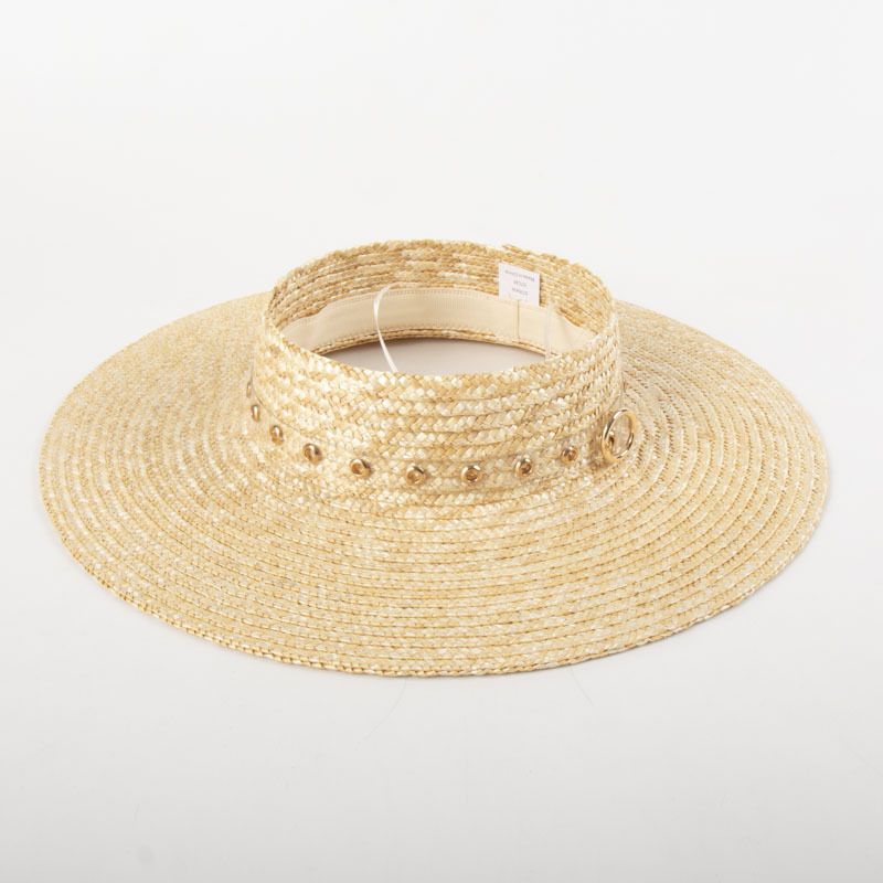 Mode Vrouwen Zon Brede Rand Geen Top Reis Strand Hoed Parels Band Vizier Zomer Hoeden_voghion.com