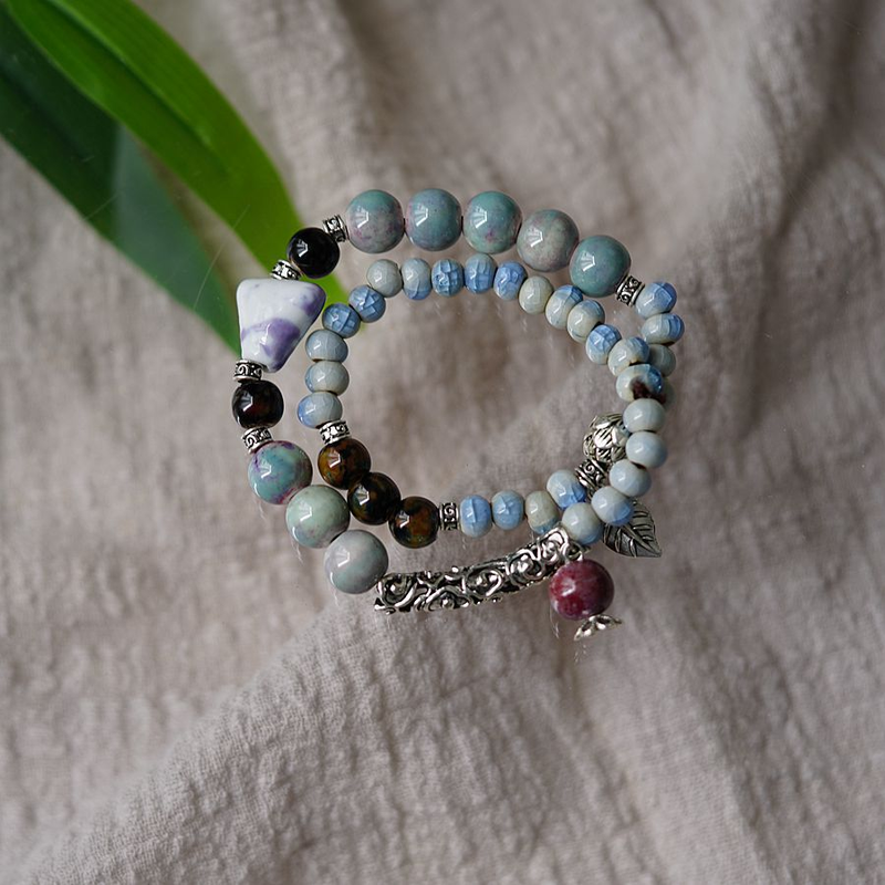 Nueva pulsera de cerámica china de doble círculo Jingdezhen para mujer, estilo étnico literario, mariposa y hada, joyería de moda_voghion.com