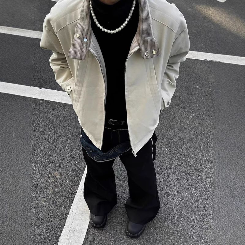 Cove High-Quality Harrington Fly Edge Stand Collar Jacket Spring New Cleanfit Loose Short Wide Pure Cotton Canvas Coat_voghion.com