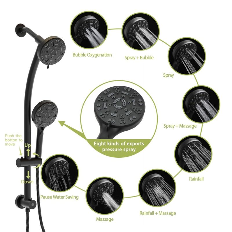 4.7 Shower; Rain Shower System Multi Hand Shower; Dual Slide Adjustable With Function Bar 8Function Shower_voghion.com