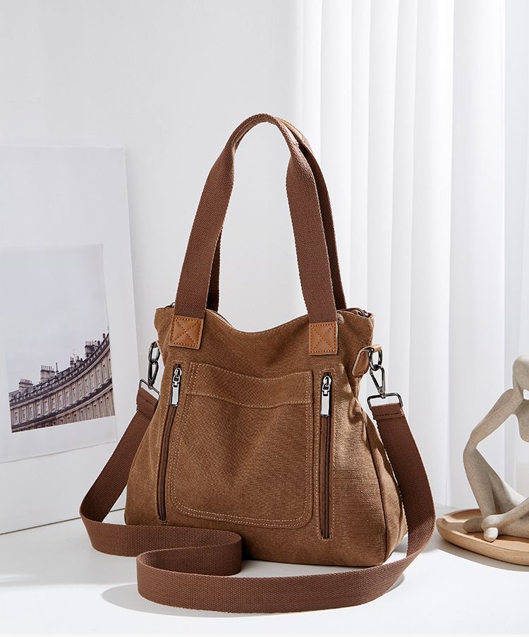 2024 Herbst und Winter Neue Canvas Handheld One Shoulder Damen Einfache Große Kapazität Multi Pocket Tote Umhängetasche_voghion.com