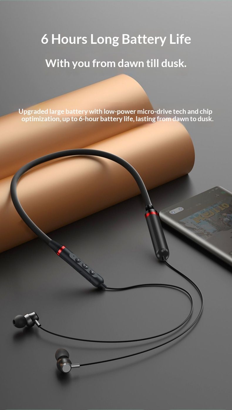 Słuchawki douszne NeoGear z silikonową opaską na szyję, podwójne słuchawki do biegania, długa żywotność baterii, muzyka, połączenia, inteligentny Bluetooth_voghion.com