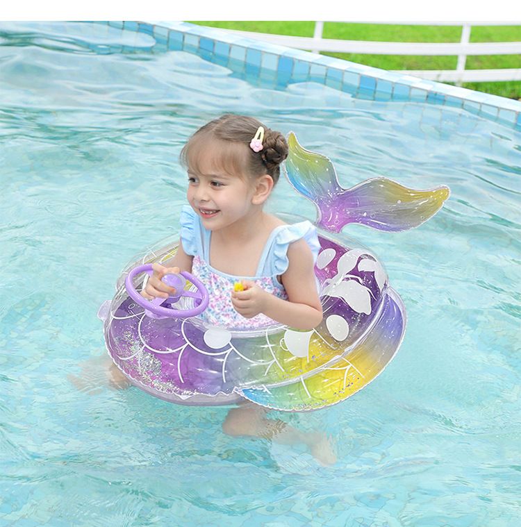 Kids Mermaid Swim Ring - Sparkling Scale Design With Anti-Tip Steering Wheel (Thickened Eco-Friendly PVC Summer Water Play Ages 3-8)_voghion.com