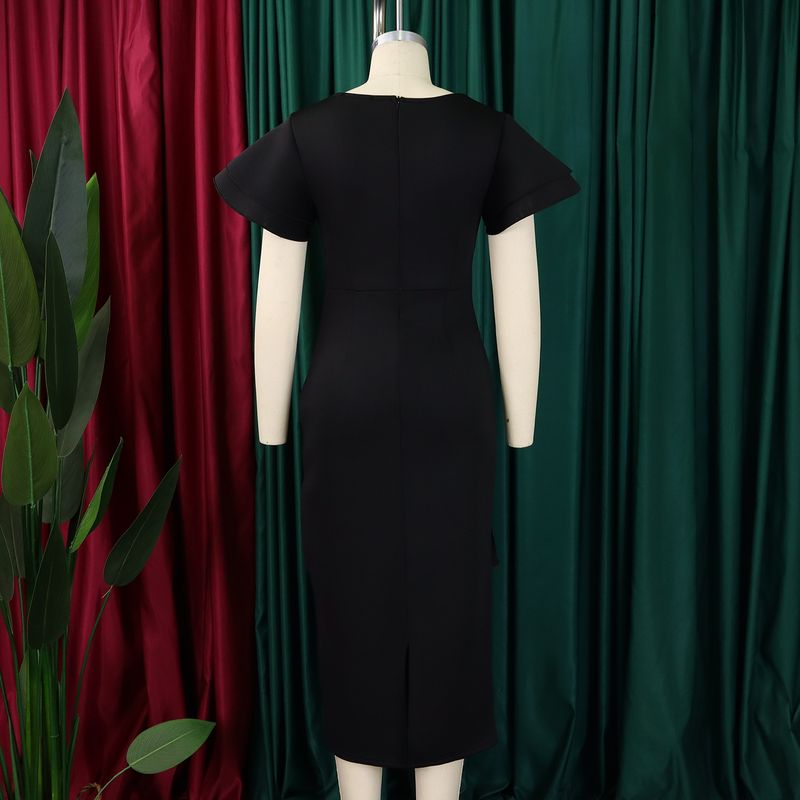 Women's Clothing fashion temperament elegant ruffled solid color hip wrapped _voghion.com