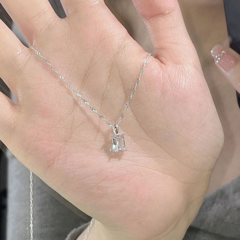 people's 【 24000 Collection 】 Super Sparkling Zircon Block Rock Candy S Pure Silver Necklace For Women, Simple And 【 】 ! Women,_voghion.com