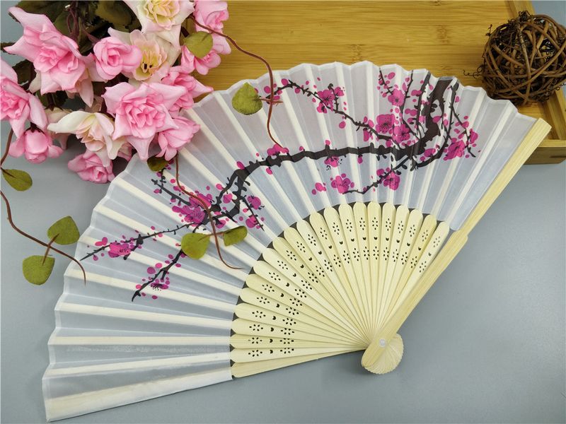 21cm Ink Painting Gift Silk Classical Plum Blossom Printed Cloth Fan Craft_voghion.com