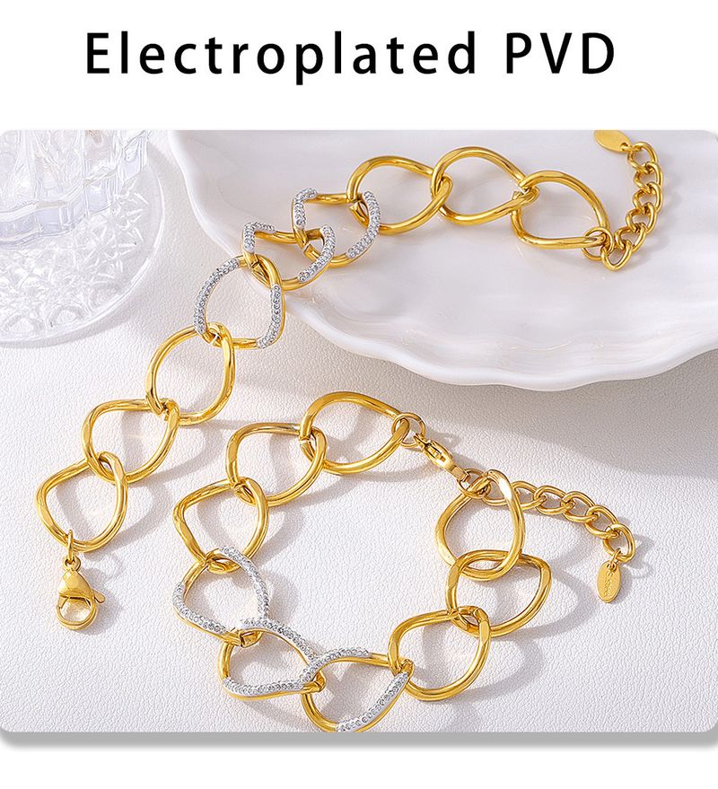Women's Jewelry Geometric Link Bracelet In Stainless Steel With Rhinestones, Punk Style Interlocking Chain Everyday Wear Diamond Interlocking Chain_voghion.com