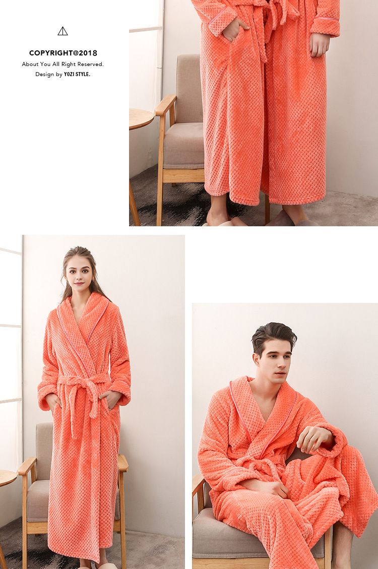 Biancheria intima e pigiami Autunno e inverno flanella ispessita Beibei velluto coppia camicia da notte uomo e donna più lungo formato fisso cintura accappatoio accappatoio_voghion.com