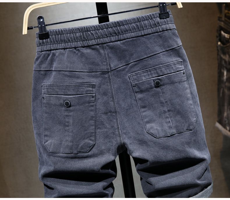 Elastic waist denim shorts for men's capris 2024 new elastic casual versatile drawstring summer thin pants_voghion.com