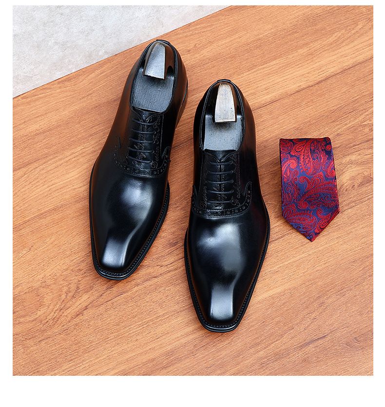 Skórzane buty męskie pierwsza warstwa skóry bydlęcej biznesowe formalne skórzane Brock rzeźbione brytyjskie zabytkowe buty ślubne garniturowe_voghion.com