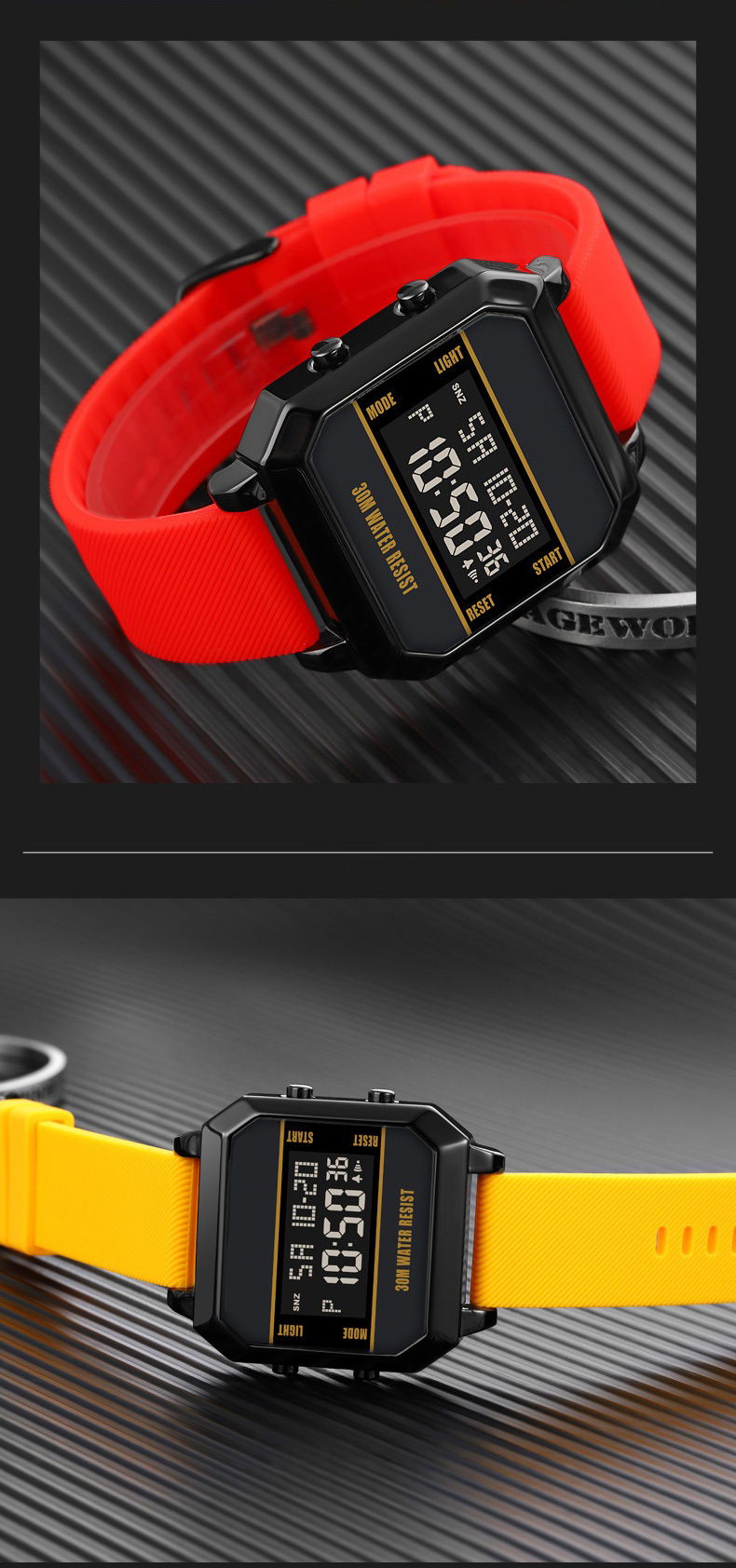 Square Men's Sport Digital Wrist Watch Big Numbers Dial Waterproof LED Electronic Watches with Alarm Date Stopwatch 12/24H_voghion.com