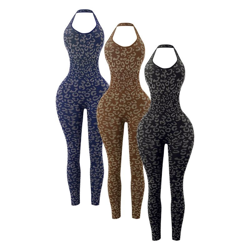 Pantaloni da yoga con stampa leopardata a vita alta da donna - Tuta elasticizzata per allenamento e corsa con design snellente e modellante_voghion.com