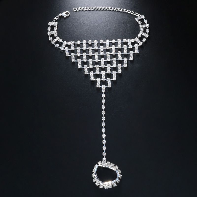 bohemian style mesh rhinestone anklet full diamond toe chain summer beach accessories anklet_voghion.com