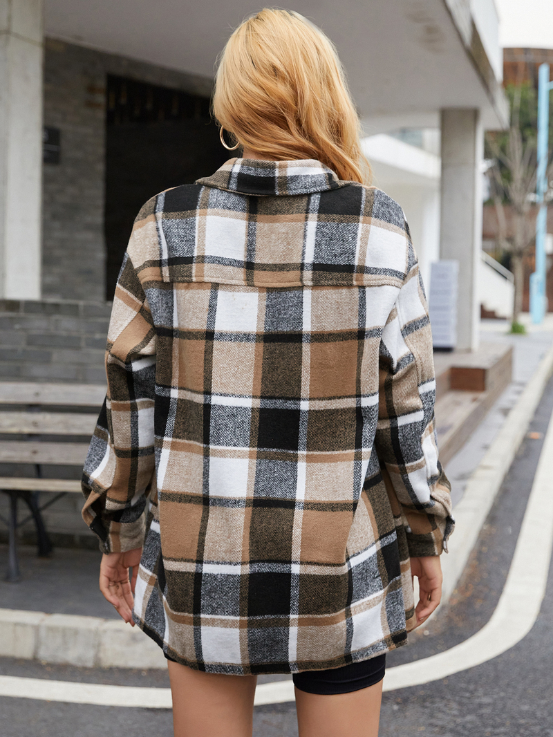 Damenbekleidung, modisches kariertes Hemd, langärmelige Wolljacke_voghion.com