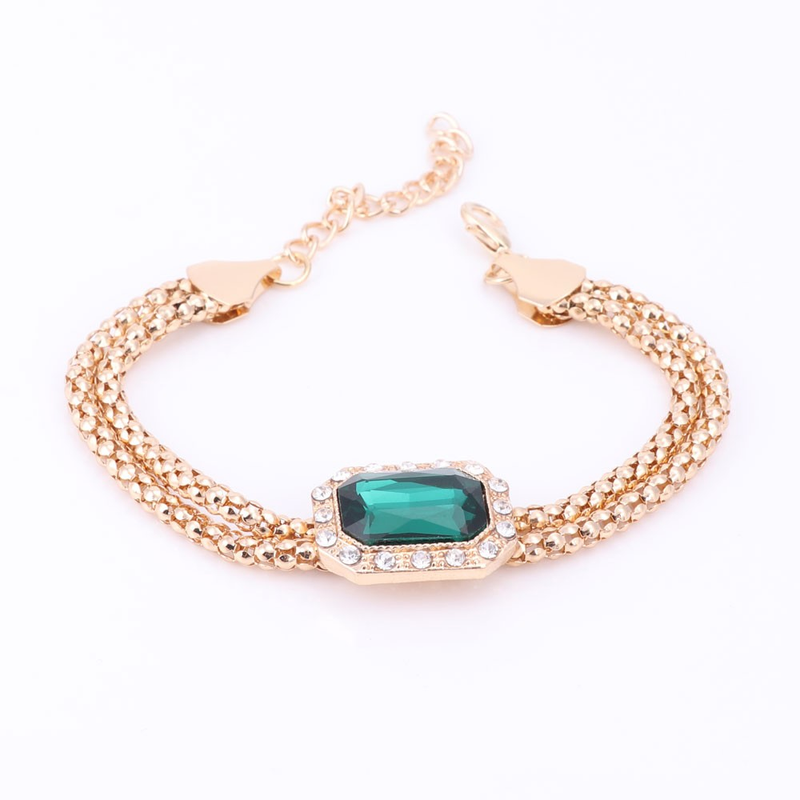 Fashion Necklace Bracelet Earrings Ring Green Gem Wedding Jewelry Sets For Women Crystal African Dress Accessories_voghion.com
