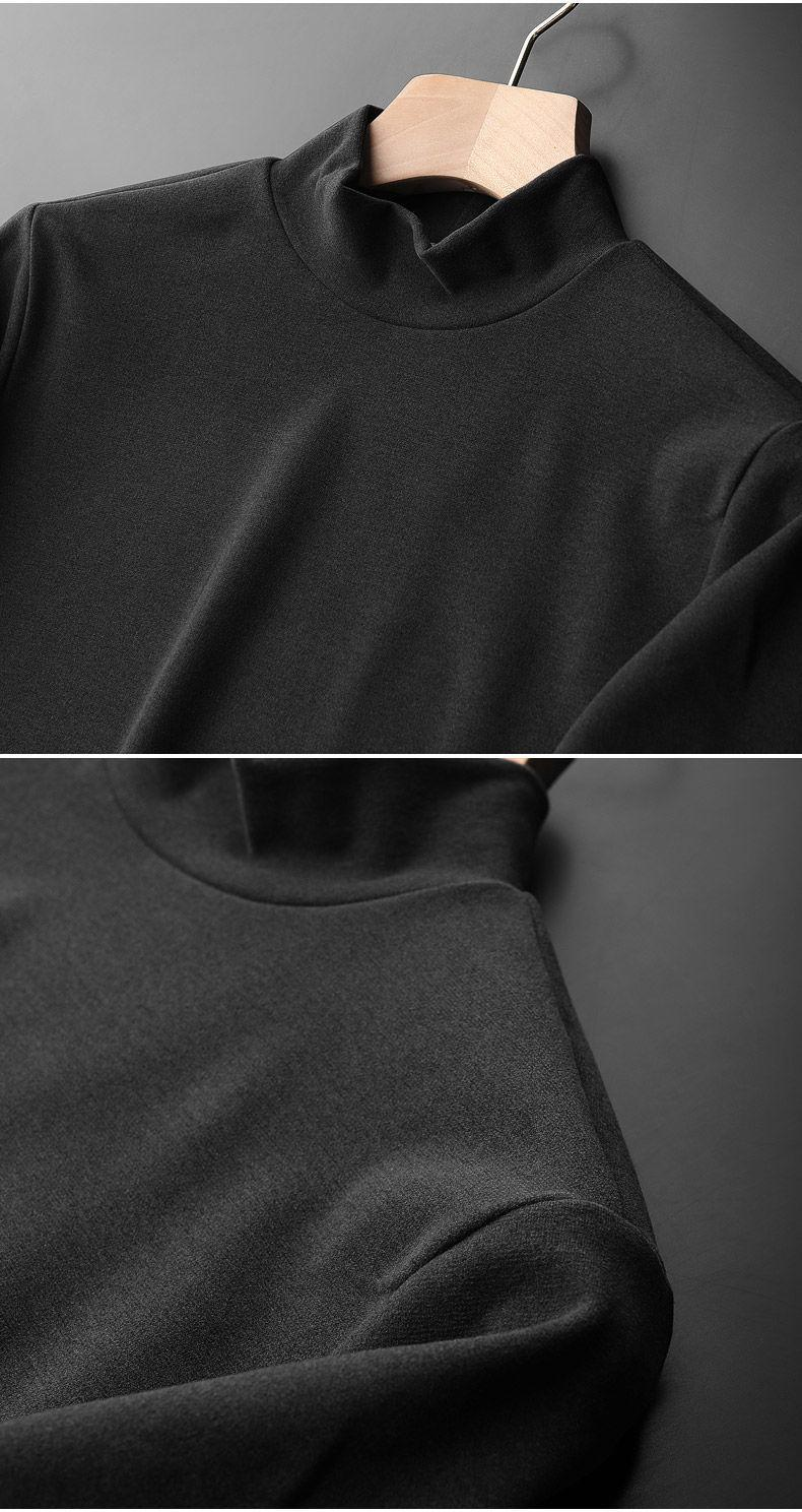 Herrenbekleidung aus deutschem Samt, vielseitige Thermounterwäsche, Innenbekleidung, Unterhemd, halber Rollkragen, einfarbig, langärmeliges T-Shirt, Herbstkleidung_voghion.com