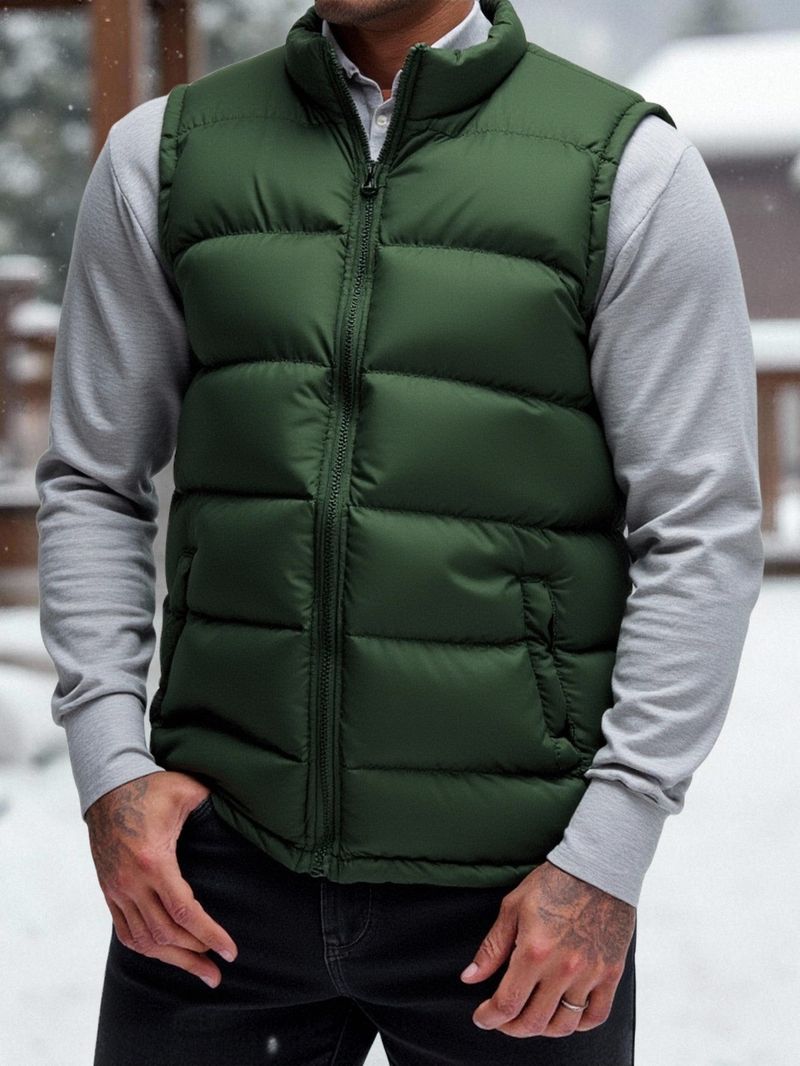 Herren-Winter-Pufferweste – leichte, gesteppte, ärmellose Jacke, Stehkragen, Reißverschluss vorne, dekorative Taschen, unverzichtbar für den lässigen Lagenlook_voghion.com