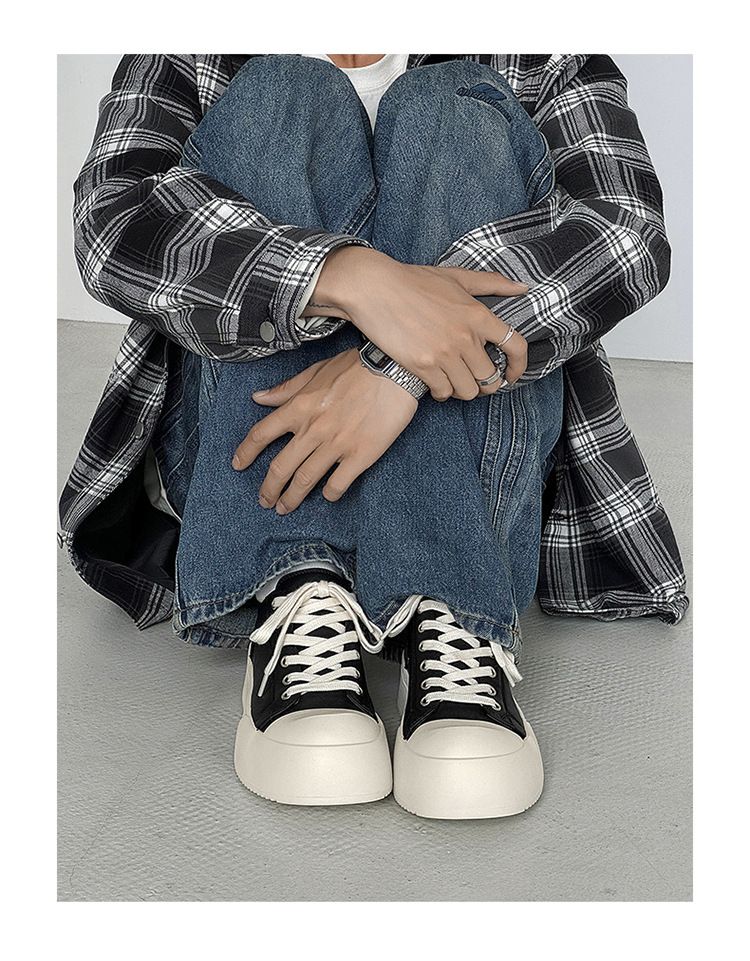 Chaussures Derby à semelle épaisse pour homme, nouvelle collection printemps-été 2025, en daim noir et blanc, pour le quotidien, décontractées, tendance et confortables_voghion.com