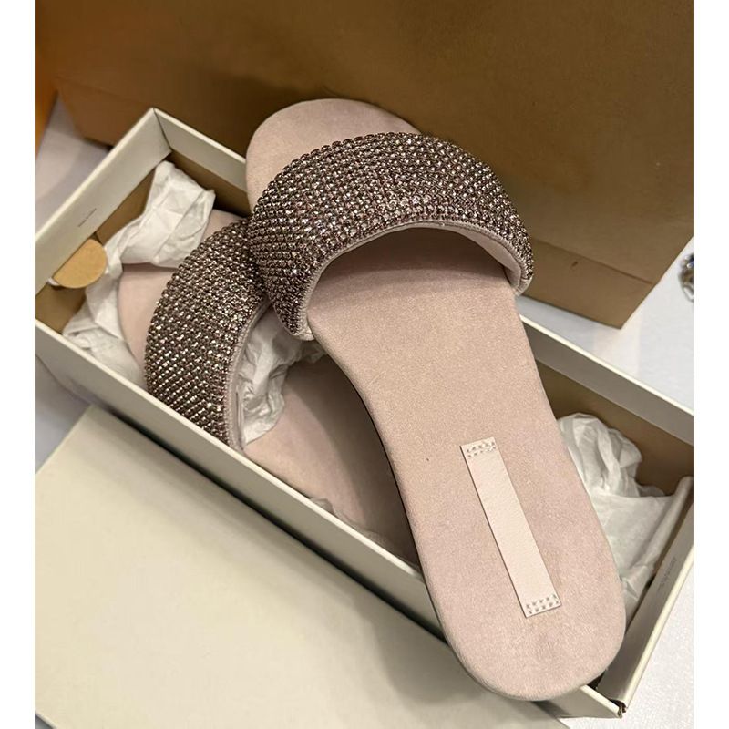 High-End Purple Rhinestone Sandals For Women Summer New Versatile French Style Flat Slippers_voghion.com