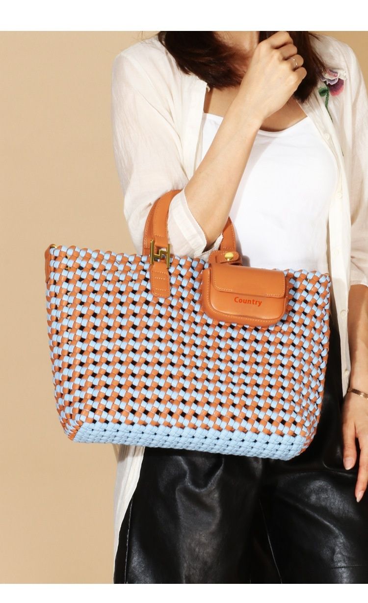 Håndvesker til kvinner, nye sommervevde handlevesker, enkle, uformelle skuldervesker, fasjonable og allsidige mor-og-barn-vesker, myntvesker._voghion.com