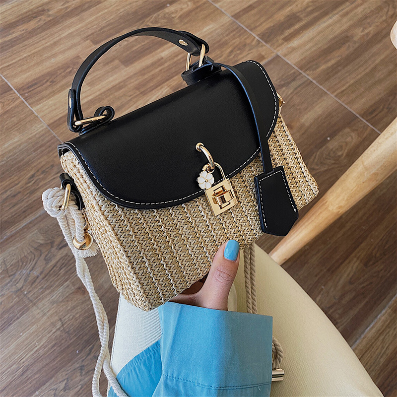 New Women's Bag Korean Fashion Lock Straw Bag Casual Handheld Small Square Bag Woman_voghion.com