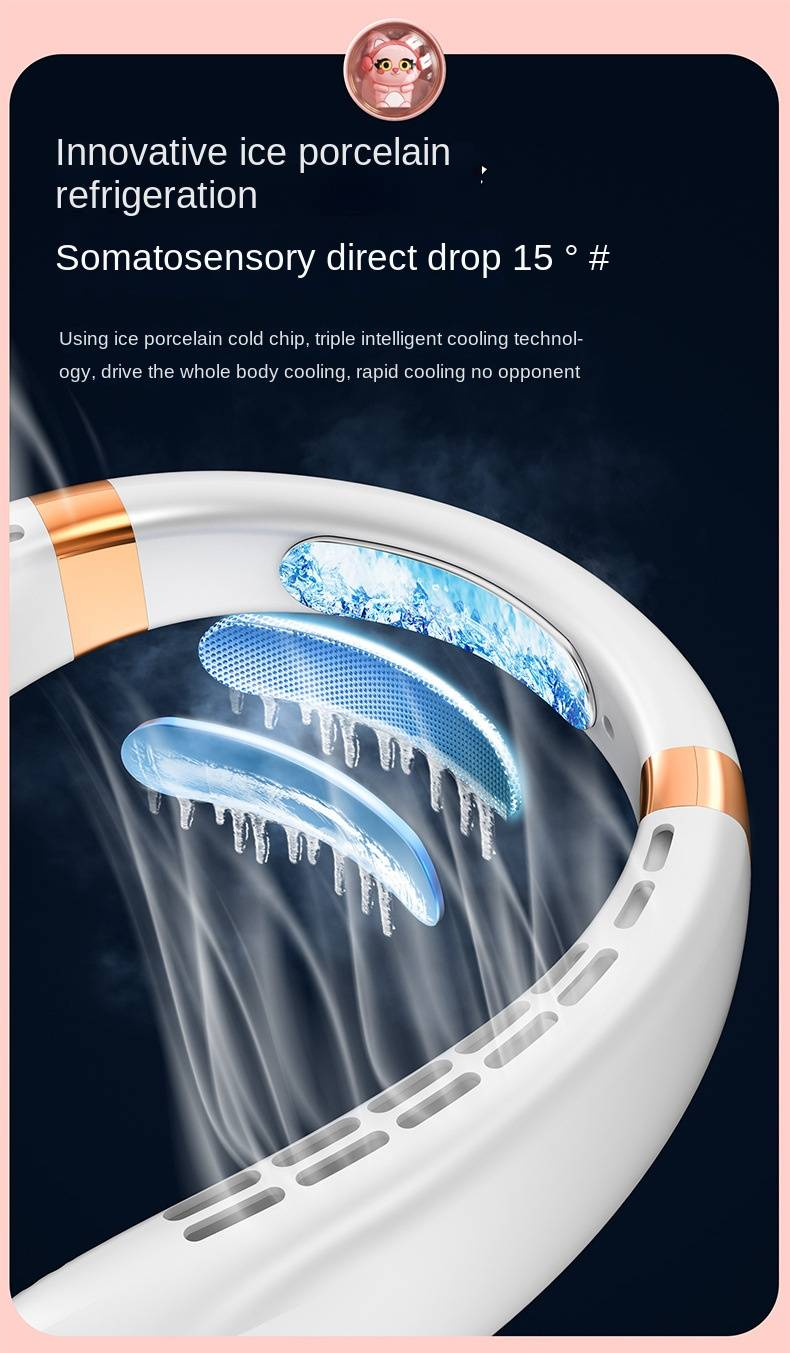 Ventilatore da collo Cat Capsule portatile senza pale, flusso d'aria a 360°, super silenzioso, 5 velocità, 2000 mAh, collo spray, volume d'aria di raffreddamento ricaricabile_voghion.com