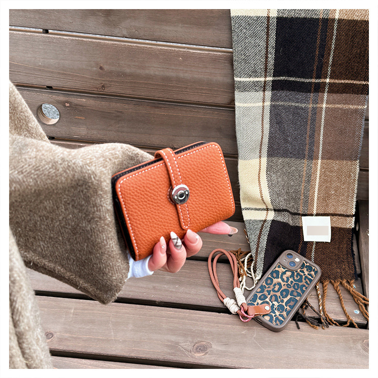 Women’s Bags New Leather Litchi Pattern Short Card Bag Simple Small Fresh Two Fold Ladies Small Wallet With Multiple Compartments_voghion.com