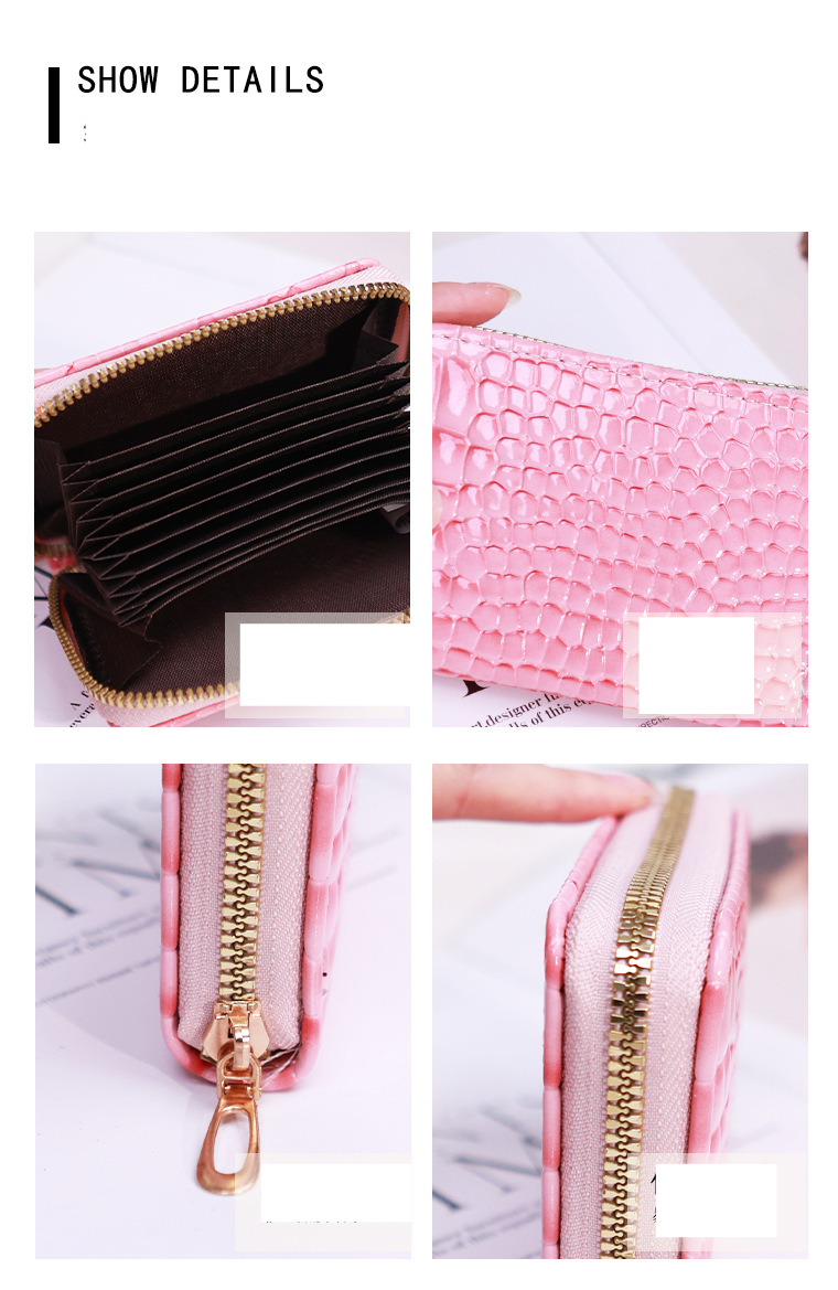 Card Bag Card Cases Card Holder For Women Crocodile Pattern Solid Color Accordion Simple Multi Card Slot Card Holder Zipper Coin Purse For Women_voghion.com