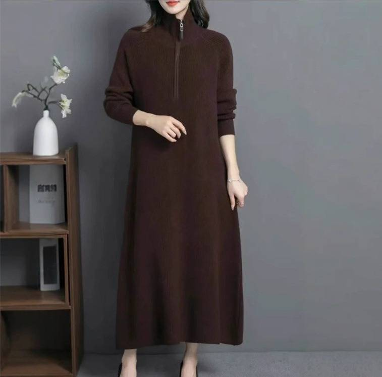 Elegantes Strick-Tunikakleid mit Reißverschlussdetail – Vielseitiger Pullover für Arbeit und Wochenende (atmungsaktive Polyestermischung, 7 raffinierte Farben)_voghion.com