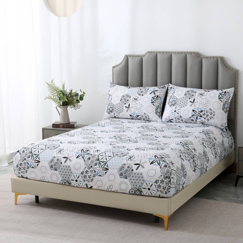 Bohemian Geometric 3D Printed Polyester Fitted Bed Sheet Set With Elastic Edges, Vibrant Patterns, Multiple Sizes_voghion.com