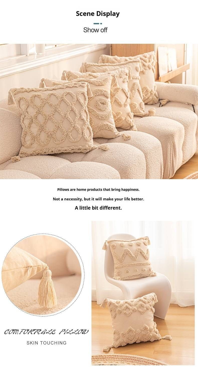 Fodera per cuscino trapuntata geometrica moderna - Elegante federa in cotone per divano, letto, auto (45x45 cm, imbottitura in cotone PP, design boho e minimalista)_voghion.com