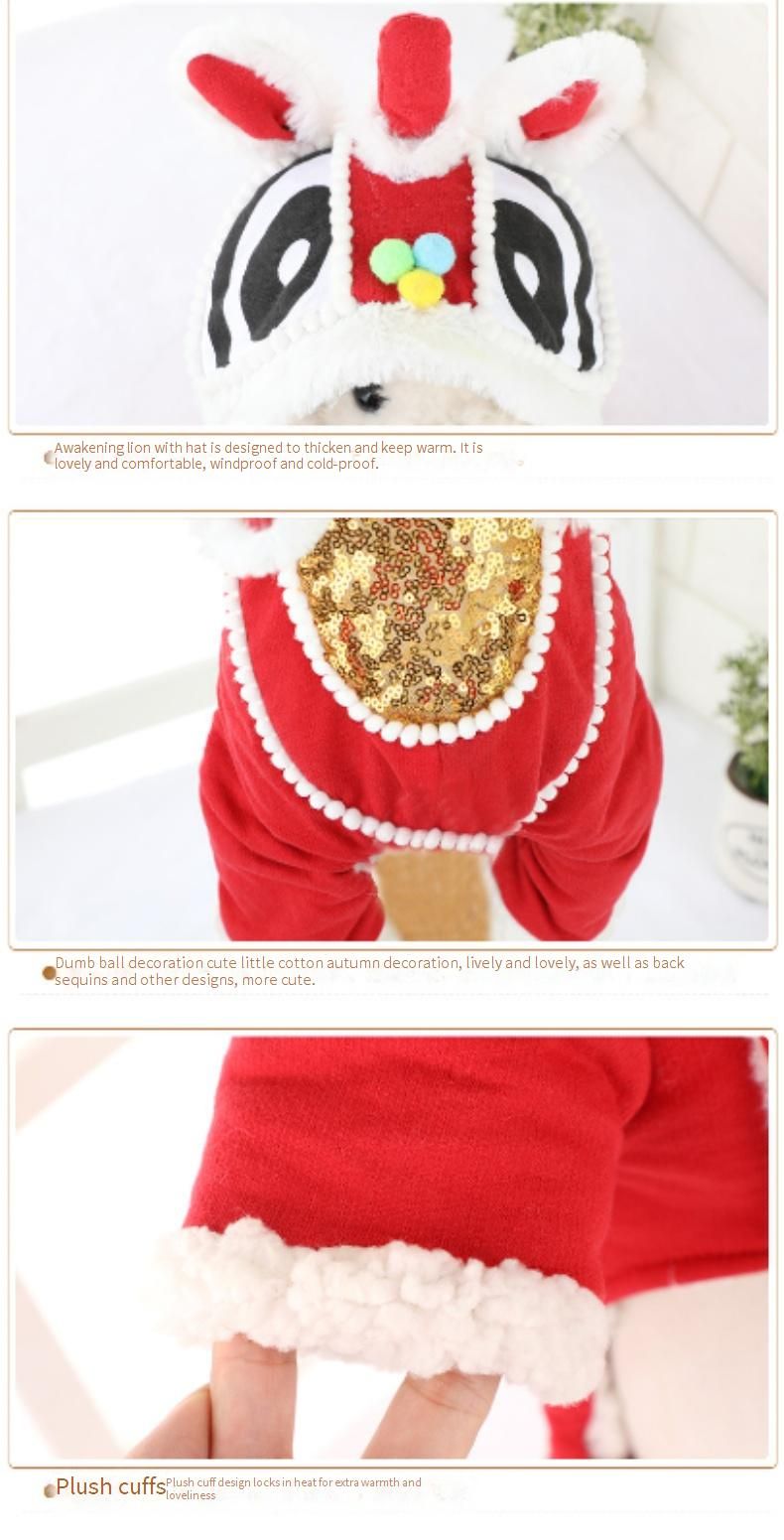 Accope Chinese Lion Dance Costume For Small Dogs & Cats, Cotton Winter Outfit, Red Traditional Style Pet Clothing, XS/S/M/L/XL_voghion.com