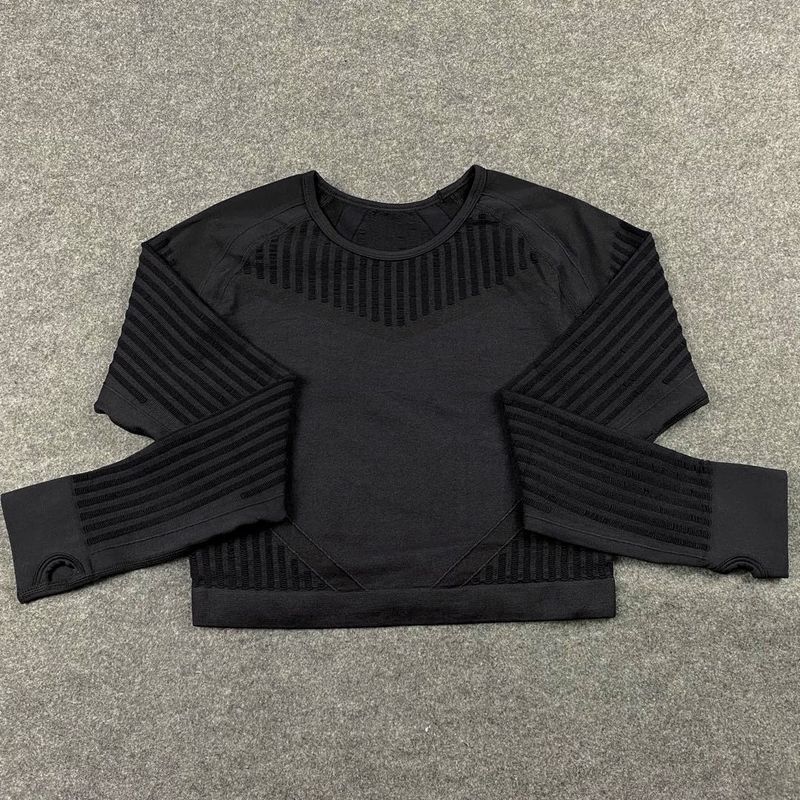 Abbigliamento da yoga da corsa ad asciugatura rapida da donna, aderente, traspirante, fitness cavo, a maniche lunghe, con gocce d'acqua congiunte._voghion.com