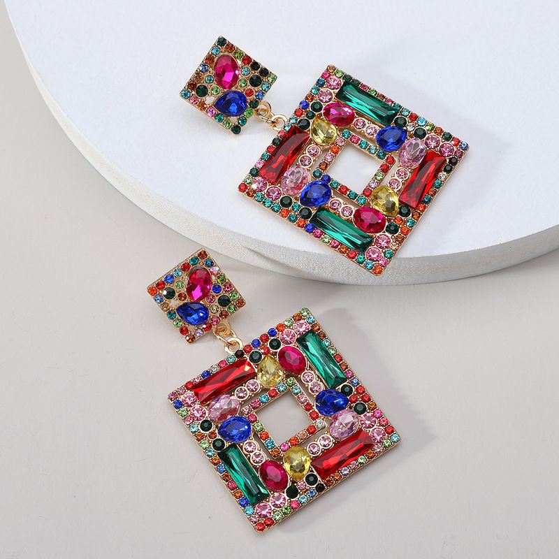 Orecchini grandi con piastra, orecchini quadrati con diamanti, orecchini di gioielli di moda alla moda INS_voghion.com