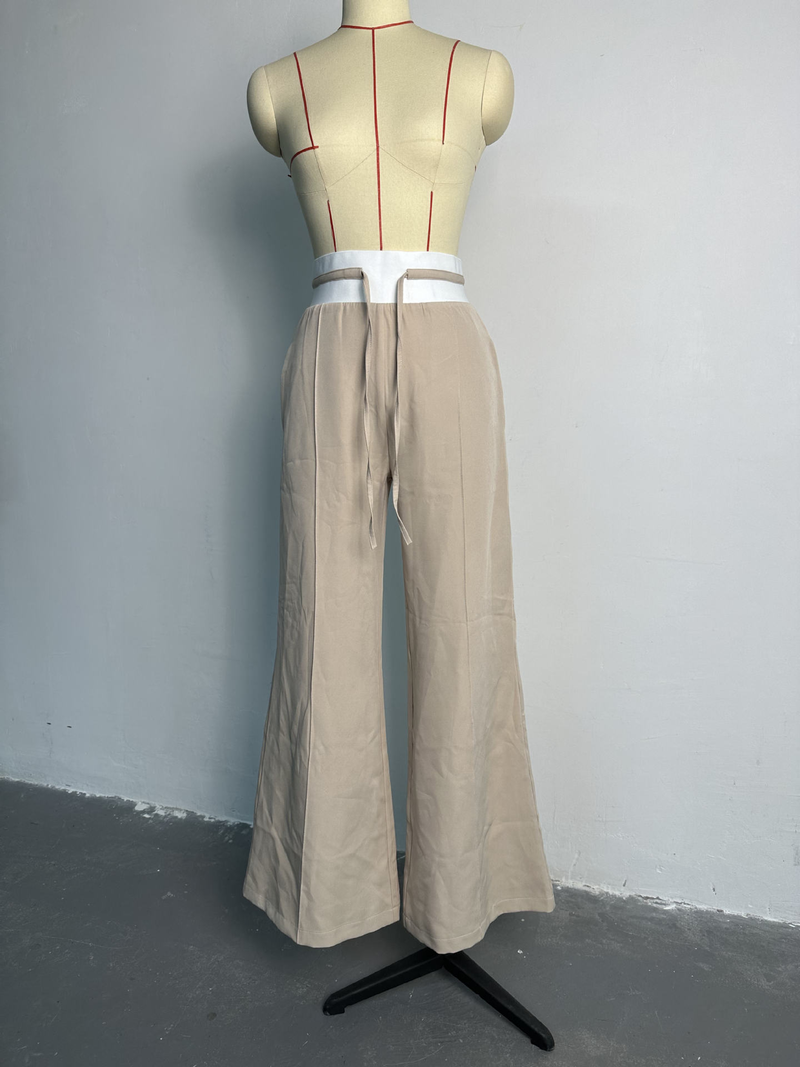 Vêtements pour femmes printemps et été nouveau style col rond manches bouffantes haut à lacets pantalon large costume décontracté_voghion.com