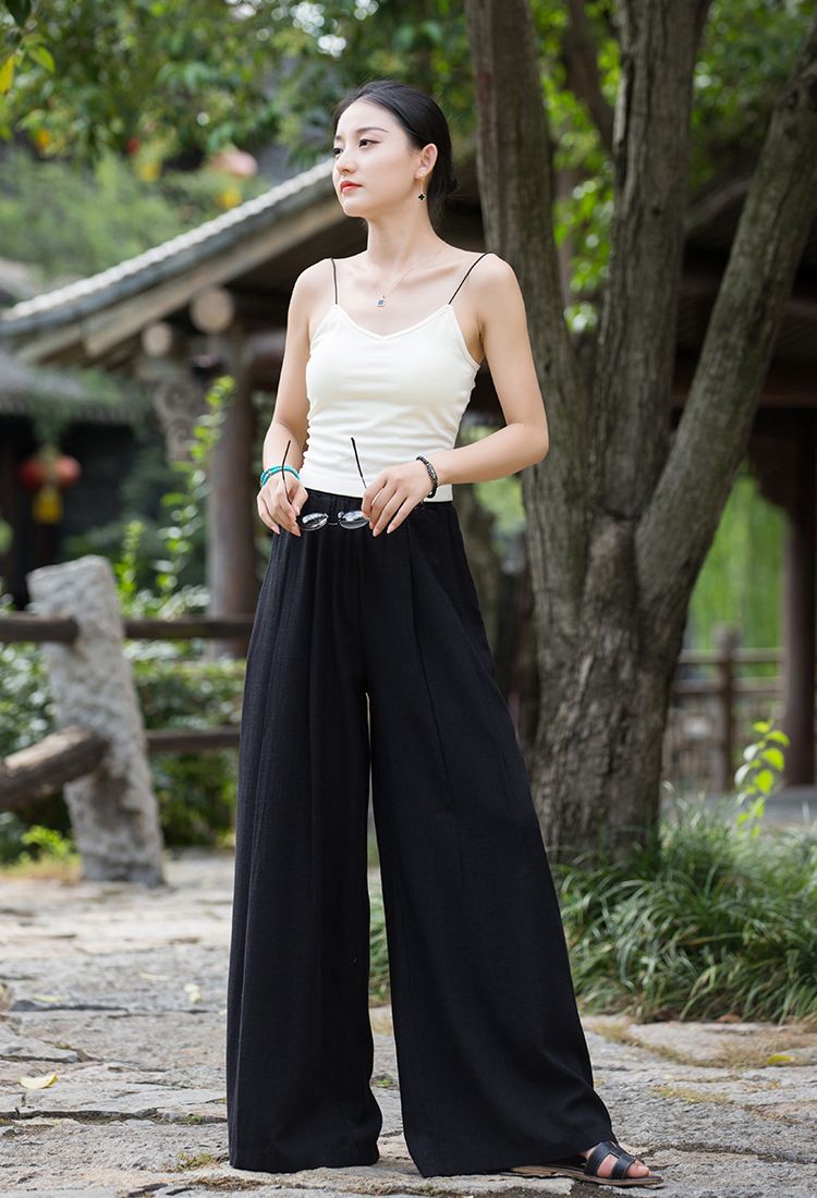 Women's Clothing Textured Linen Versatile Version Lengthen Legs Elegant and Chic Women's Skirt Pants Wide-leg Pants_voghion.com