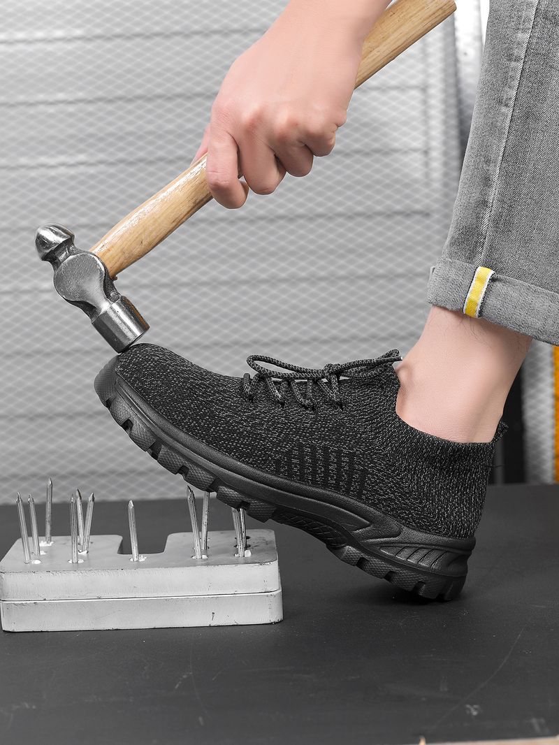 Scarpe da uomo, nuove scarpe da lavoro in tessuto volante, traspiranti, anti-sfondamento e anti-perforazione, testa in acciaio e suola solida, isolamento termico_voghion.com