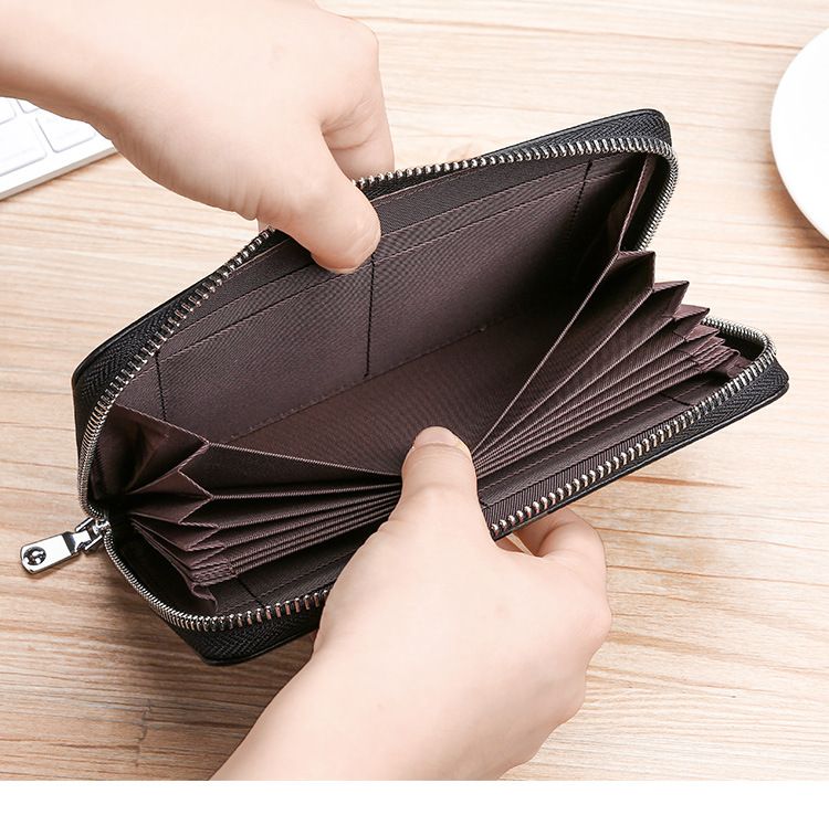 Leather Wallet Rfid Anti-magnetic Card Bag Leather Book Bag Multi-functional Wallet Long Wallet Certificate Cover_voghion.com