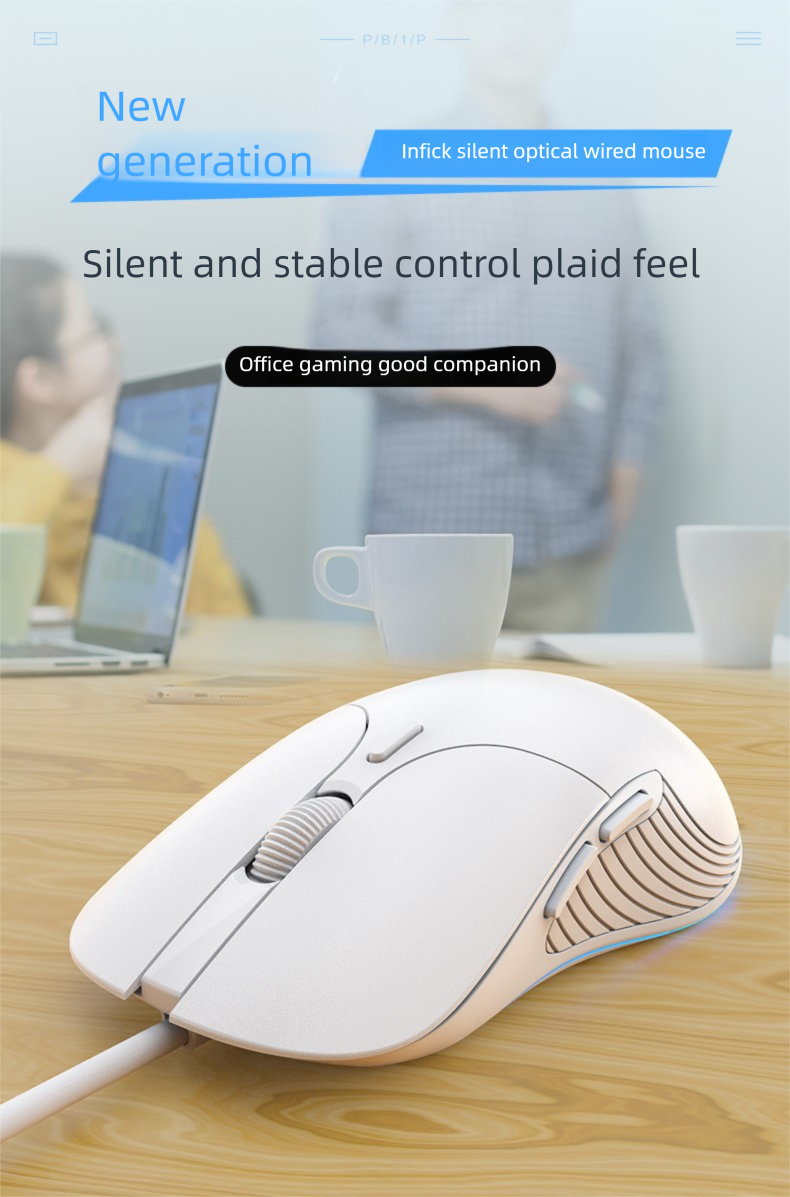 Souris filaire de bureau/gaming Inphic silencieuse à 6 boutons, programmable en macro, 8800 DPI, rétroéclairée, B1_voghion.com