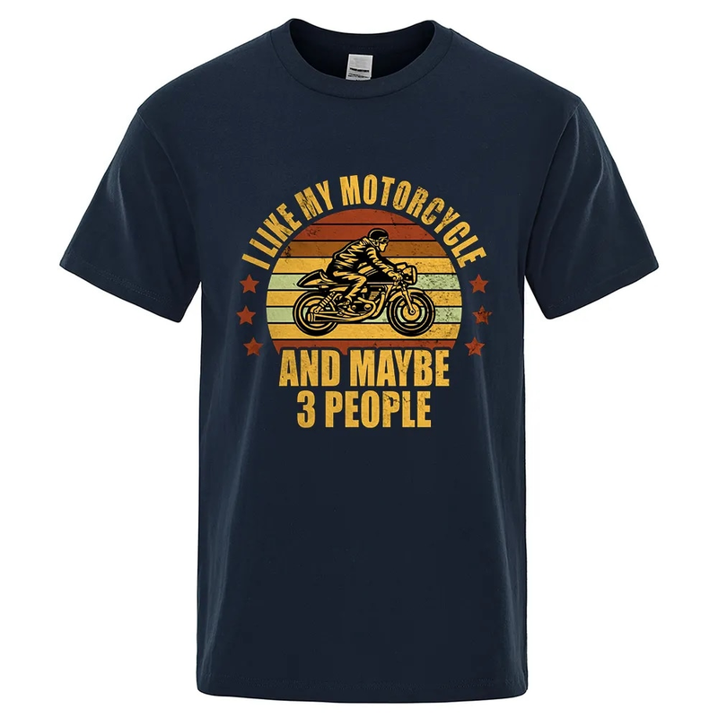 Ich mag mein Motorrad und vielleicht 3 Leute T-Shirt Männer Casual Loose Kleidung Übergroße Sommer Tops Baumwolle Cartoon Herren_voghion.com