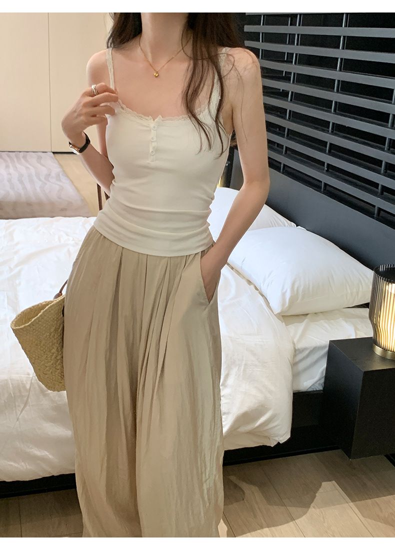 Canotta sexy in pizzo francese in stile europeo, top corto aderente senza maniche da donna_voghion.com