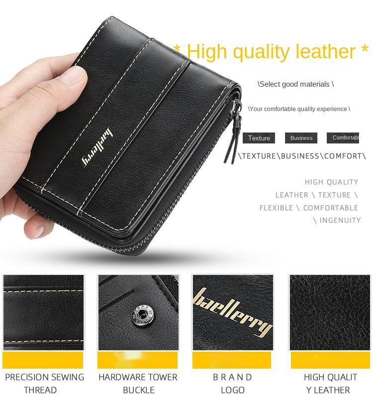 Baellerry Wallet, Men's New Pu Zipper Coin Purse Multi-card Three-fold Creative Driver's License Bag_voghion.com