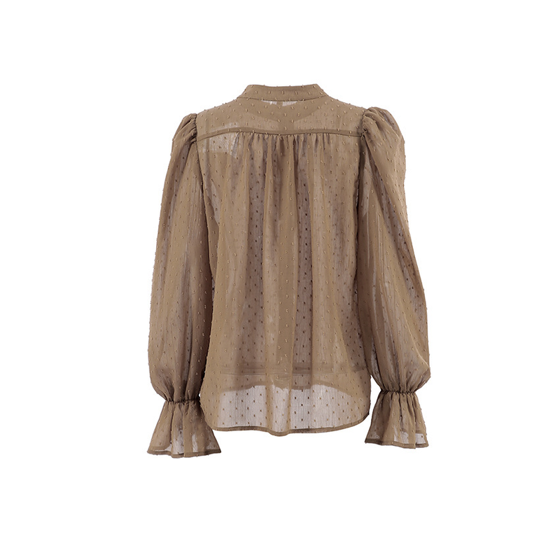 Camicia da donna in chiffon jacquard moda temperamento francese, nicchia femminile, camicetta con maniche a sbuffo e volant allentato_voghion.com