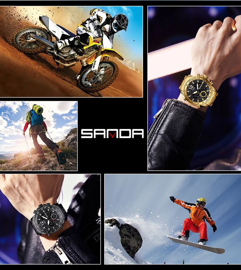Multi-Function Digital Watch With Stainless Steel Band Waterproof, Luminous, Dual Time, Stopwatch, Alarm, Calendar Sporty Stylish Round Dial Watch_voghion.com