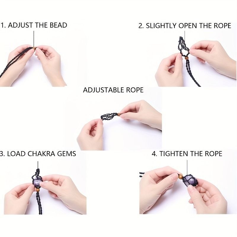 Collana con borsa a rete nera e pietre di cristallo grezzo - Catena regolabile intrecciata per la moda boho_voghion.com